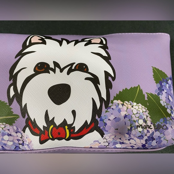 NWT Marc Tetro White Westie Dog Print & Purple Hydrangea Flowers Bag - Picture 10 of 13